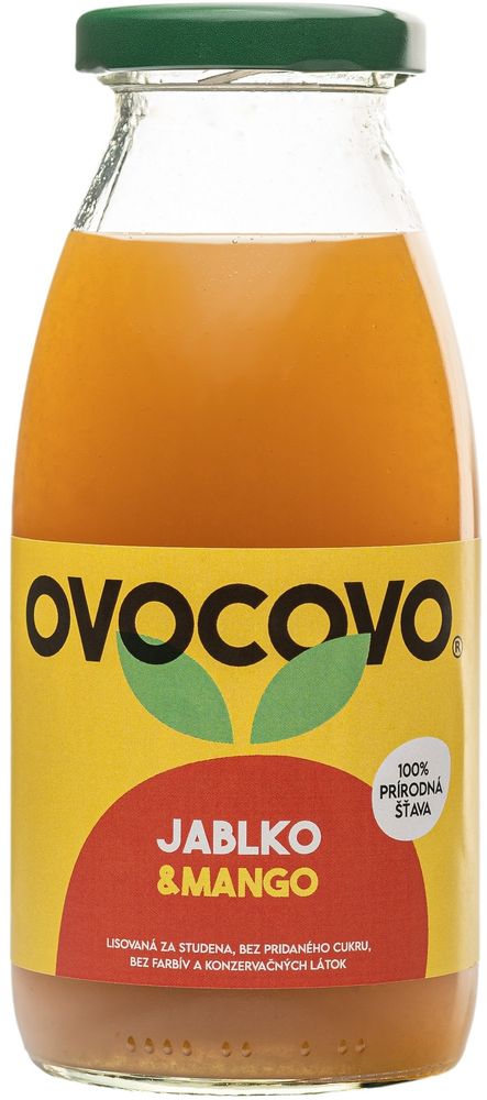OVOCOVO Jablko-mango 100% prírodná ovocná šťava sklo 250 ml SET 12 ks